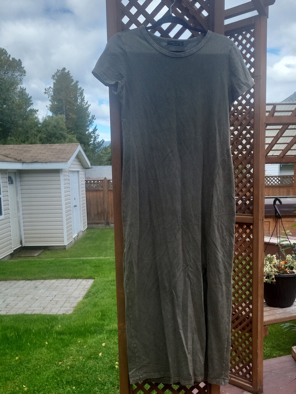 Final Touch Olive Jean Look Midi Dress with Front Side Slit